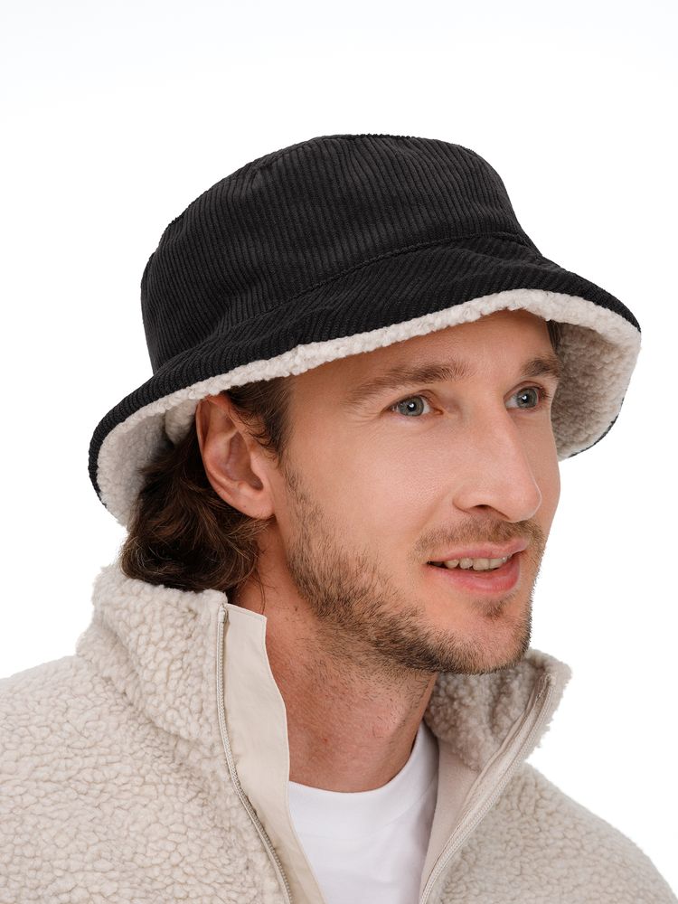 Панама Bucket двусторонняя утепленная, темно-серая с бежевым-3