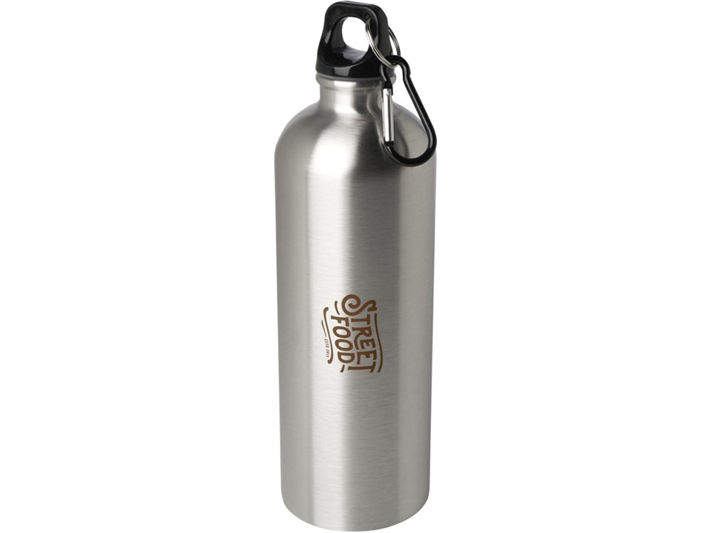 Одностенная бутылка для воды с карабином Oregon, изготовленная из нержавеющей стали, сертифицированной по стандарту RCS, объемом 750 мл - Серебряный-3