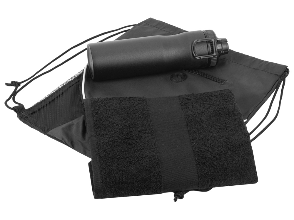 Спортивный набор со стальной бутылкой и полотенцем Advanced, черный-2