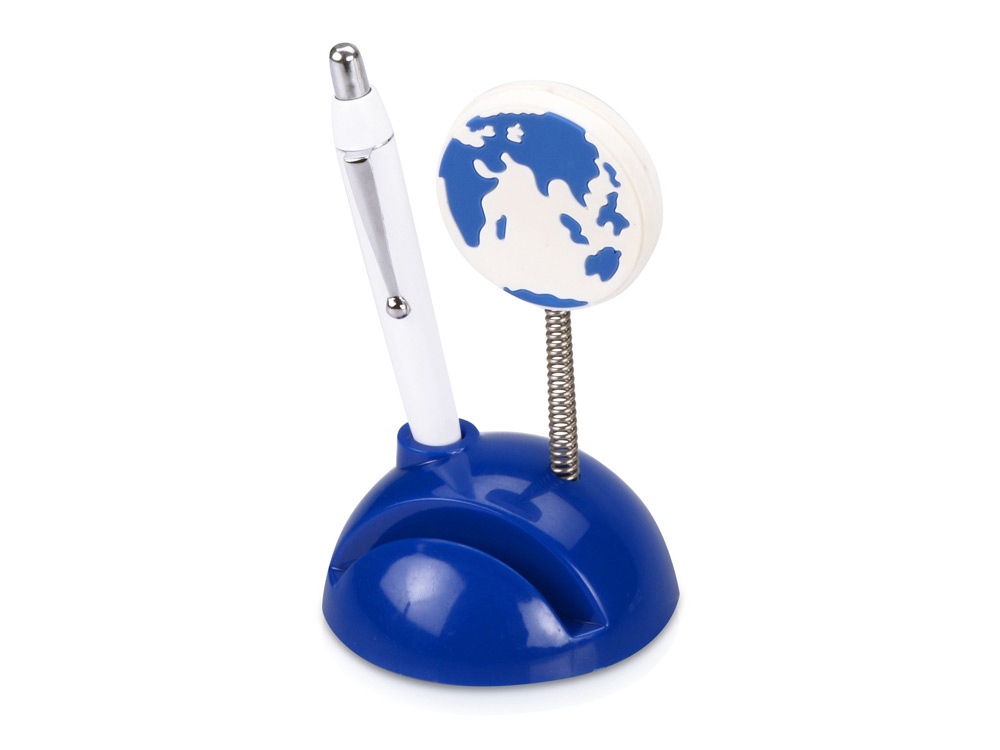 Подставка для визиток и ручки с держателем для бумаги Глобус, синий-0