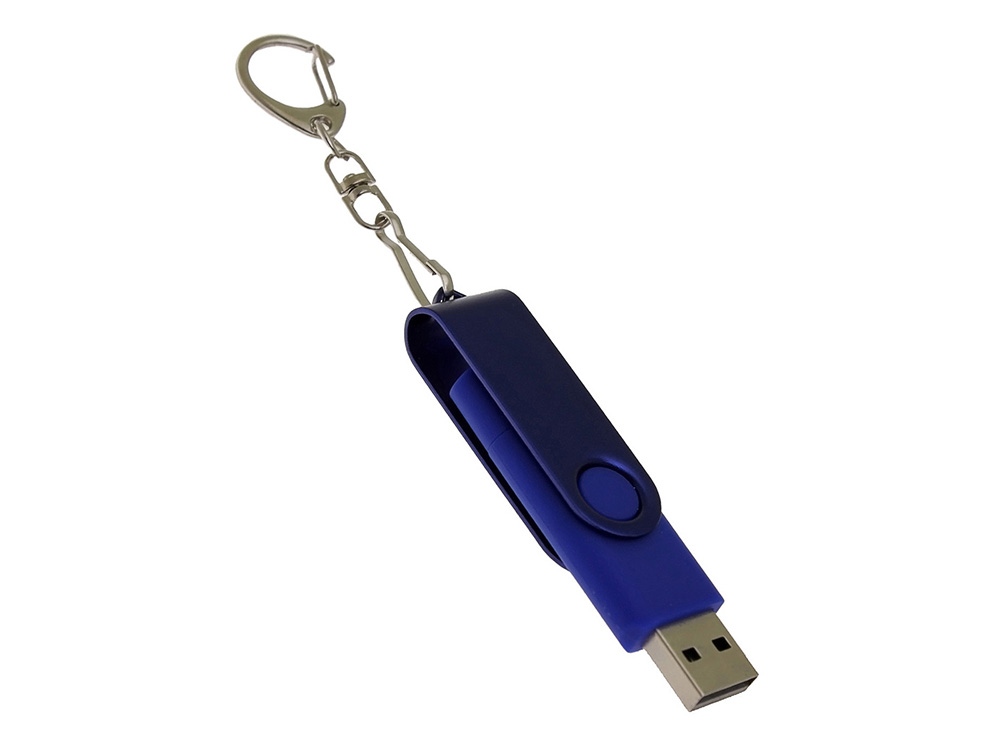 USB-флешка на 32 Гб 2 в 1 поворотный механизм, c дополнительным разъемом Type-C с одноцветным металлическим клипом, синий-2