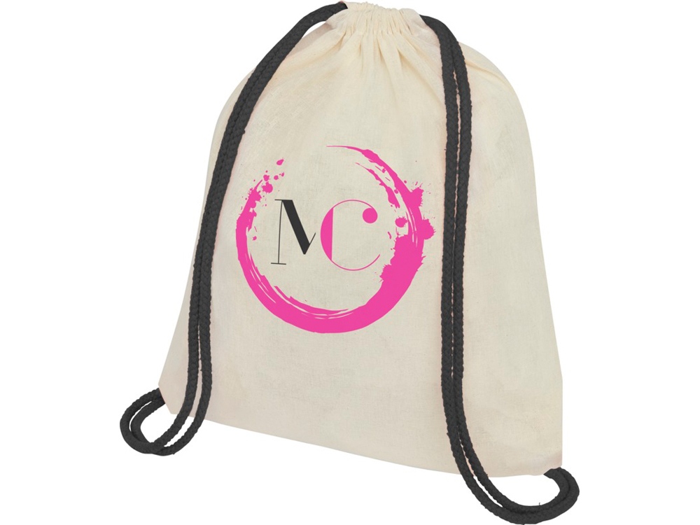 Рюкзак со шнурком Oregon, имеет цветные веревки, изготовлен из хлопка 100 г/м2, бежевый/черный-3