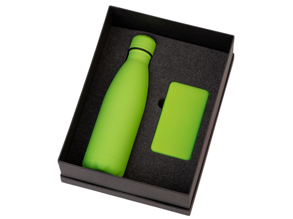 Подарочный набор с термобутылкой и повербанком С2, зеленое яблоко-1