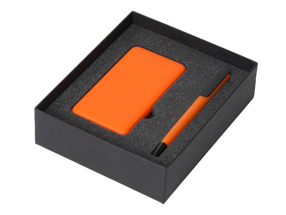 Подарочный набор c пластиковой ручкой, повербанком С2, 10000 mAh, оранжевый-1
