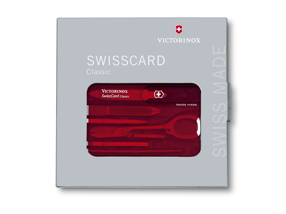 Швейцарская карточка VICTORINOX SwissCard Classic, 10 функций, полупрозрачная красная-4