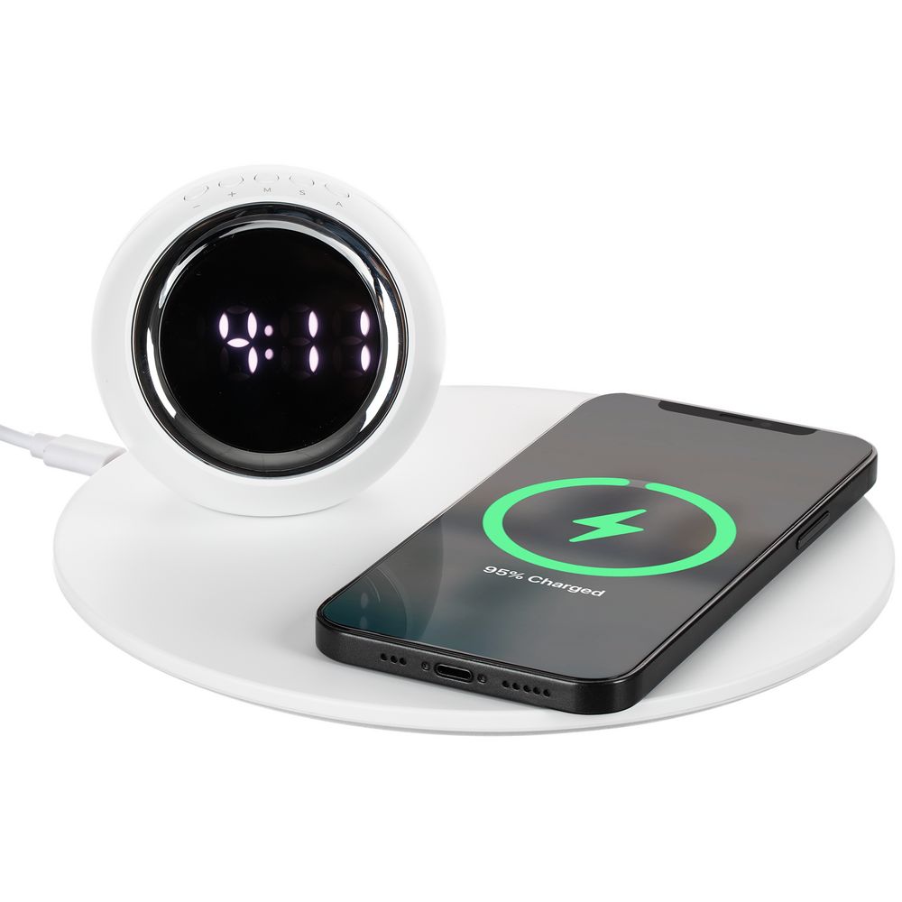 Станция беспроводной зарядки с часами и подсветкой GlobeBee, белая-0