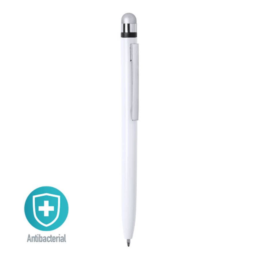 Шариковая ручка со стилусом VERNE, белый,  антибактериальный пластик, белый-1
