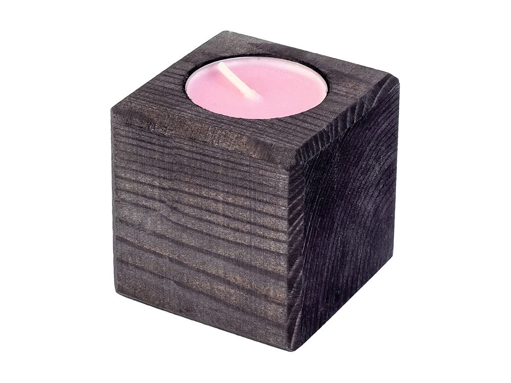 Свеча в декоративном подсвечнике, цв. эбен, аром. роза-1