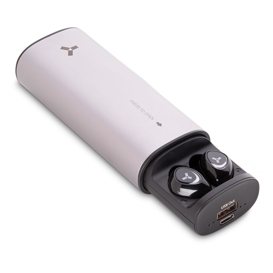 Беспроводные наушники с пауэрбанком 5000 мАч ACCESSTYLE TANGERINE TWS, серебристый, серебристый-0