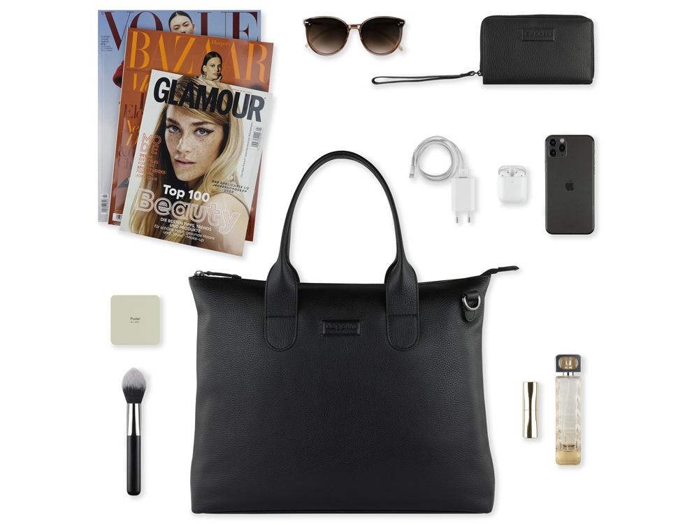 Сумка-шоппер BUGATTI Elsa, чёрная, воловья кожа/полиэстер, 46х11х31,5 см-10