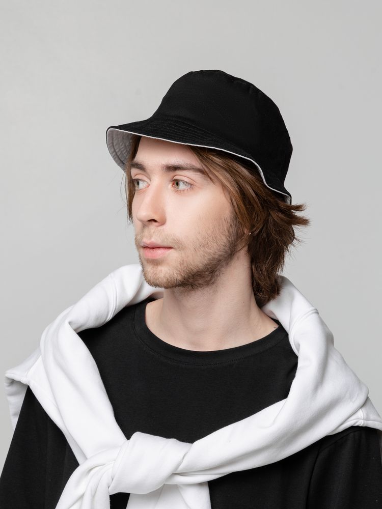 Панама Summer двусторонняя, черная с серым-3