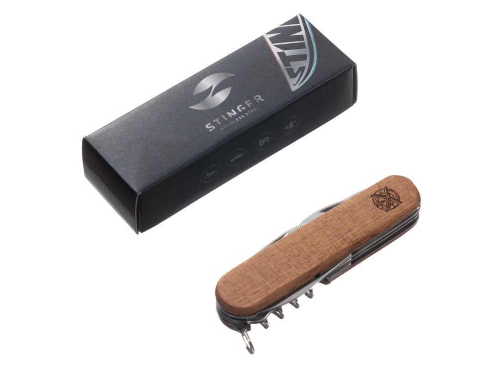 Нож перочинный Stinger, 90 мм, 13 функций, материал рукояти: древесина сапеле-5