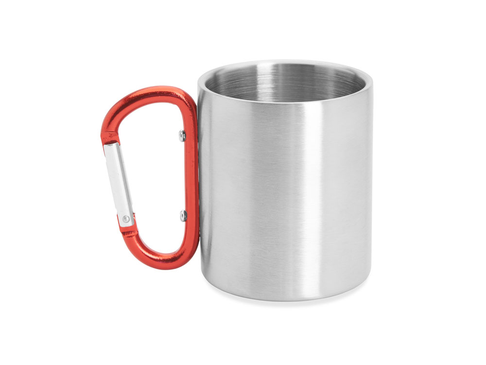 Кружка GUAYA с ручкой карабином, 230 мл, серебристый/красный-8