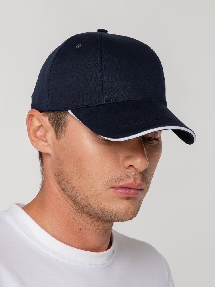 Бейсболка Canopy, темно-синяя с белым кантом-4