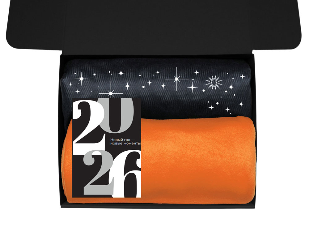 Подарочный набор c пледом, френчпрессом, чаем и медом, оранжевый-2