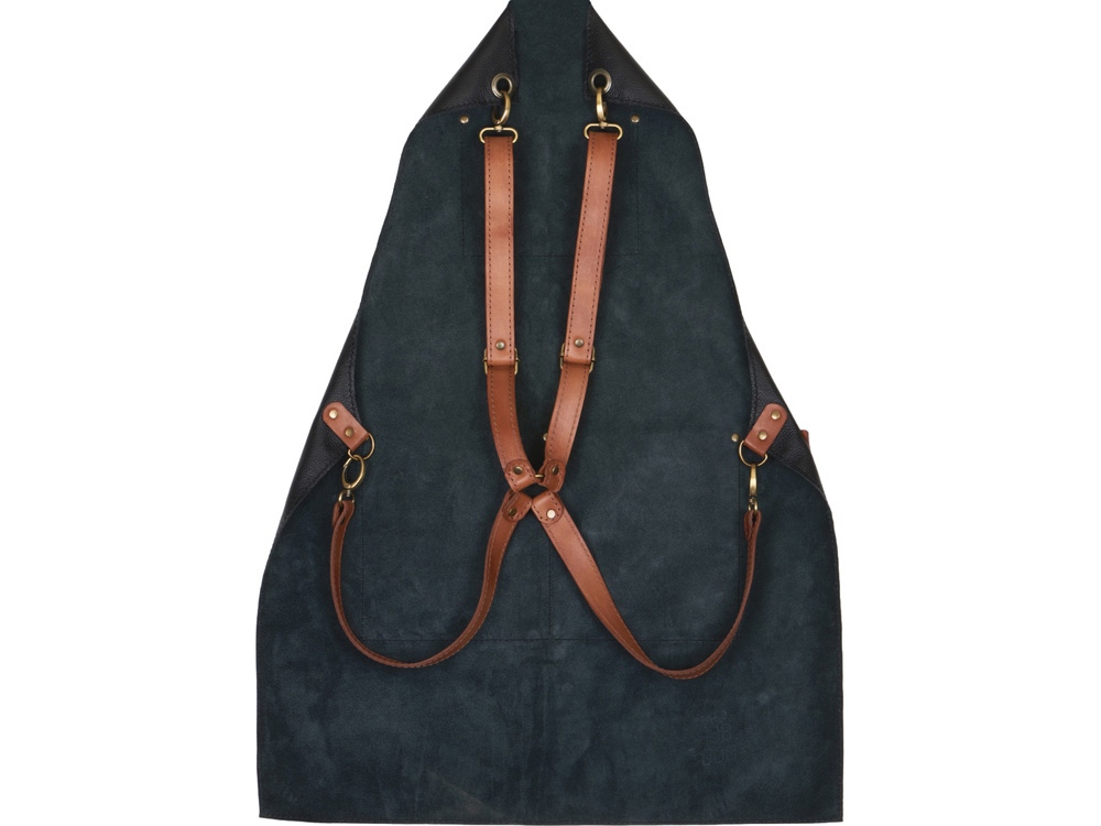 Фартук из натуральной кожи флотер  Материал: натуральная кожа КРС, цвет фартука: черный, цвет ремней: светлый бук, фурнитура из металлического сплава ЦАМ, цвет фурнитуры: антик, размер универсальный-7