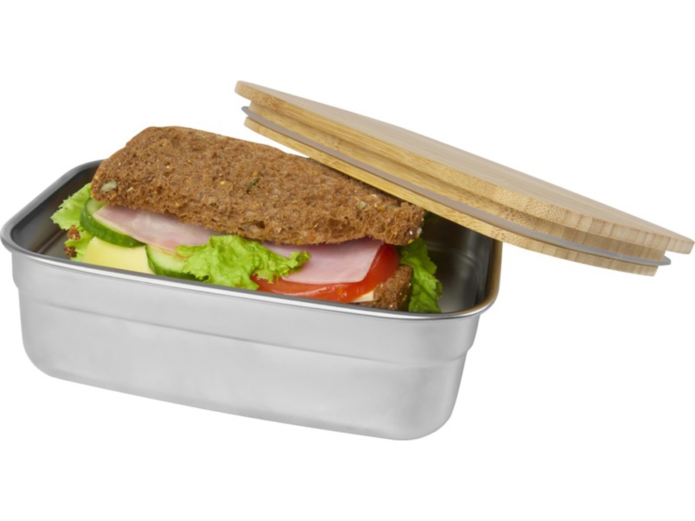 Tite Контейнер для обеда из нержавеющей стали с бамбуковой крышкой, серебристый-2