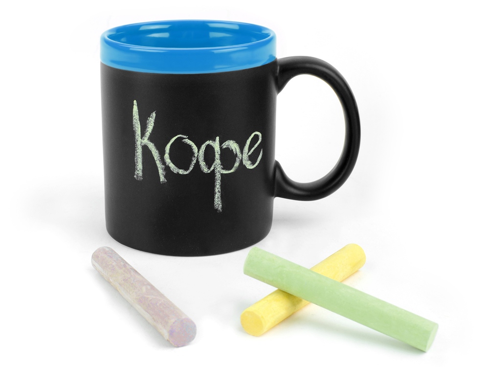 Кружка с покрытием для рисования мелом Да Винчи, черный/голубой-1