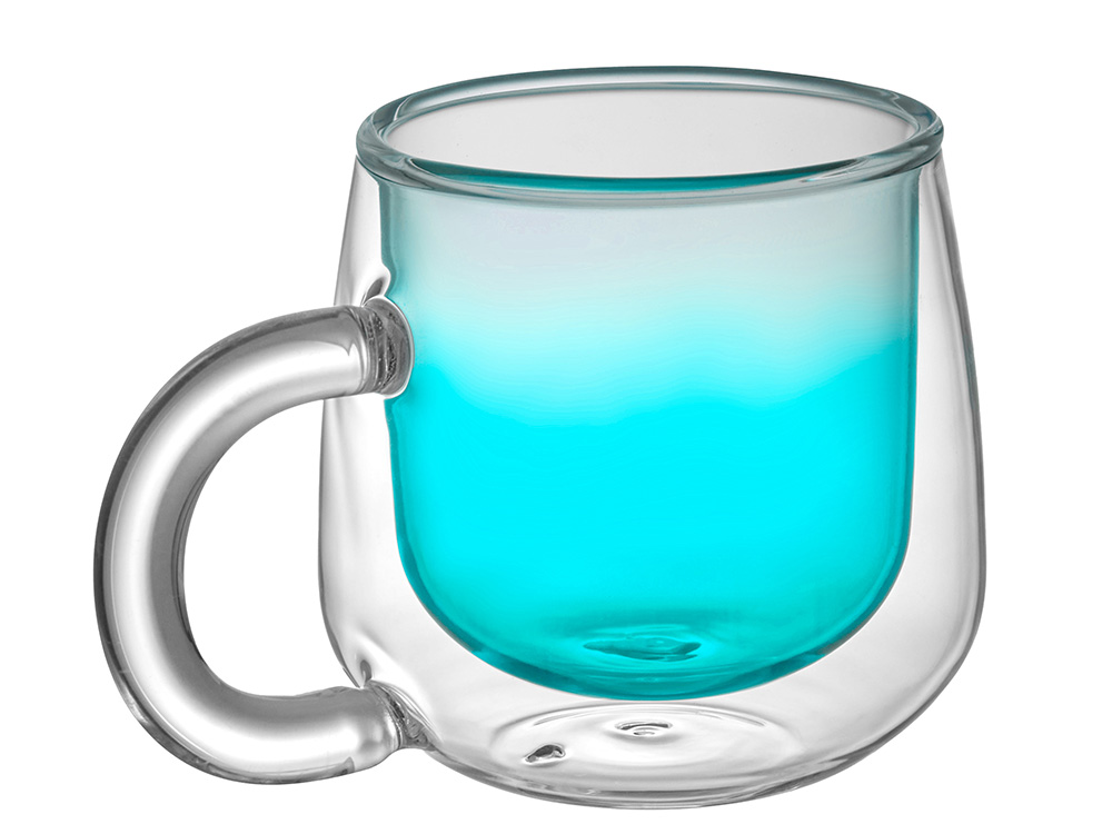 Кружка с двойными стенками с широкой ручкой и градиентным покрытием Fog, бирюзовый-2