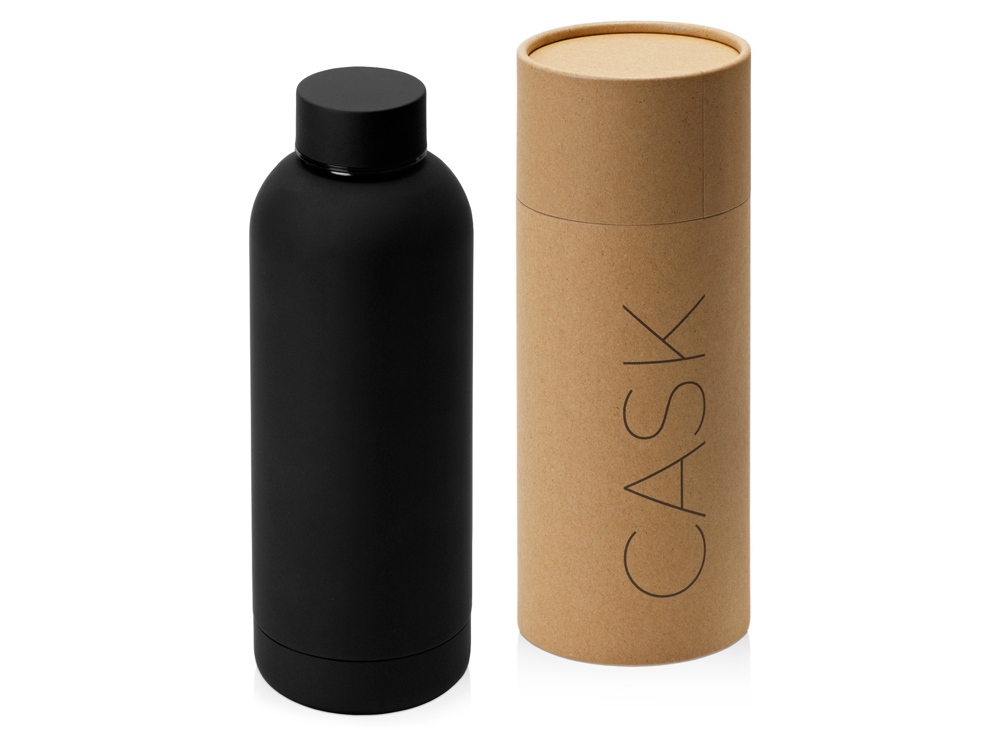 Вакуумная термобутылка Cask Waterline, soft touch, 500 мл, тубус, черный-0