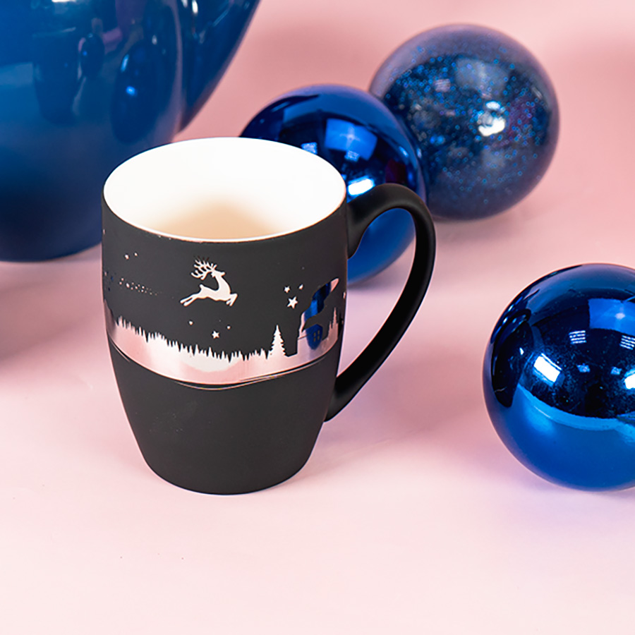 Кружка "Sweet" зеркало серебро с прорезиненным покрытием, 350 мл, фарфор, черный, зеркало серебро-2