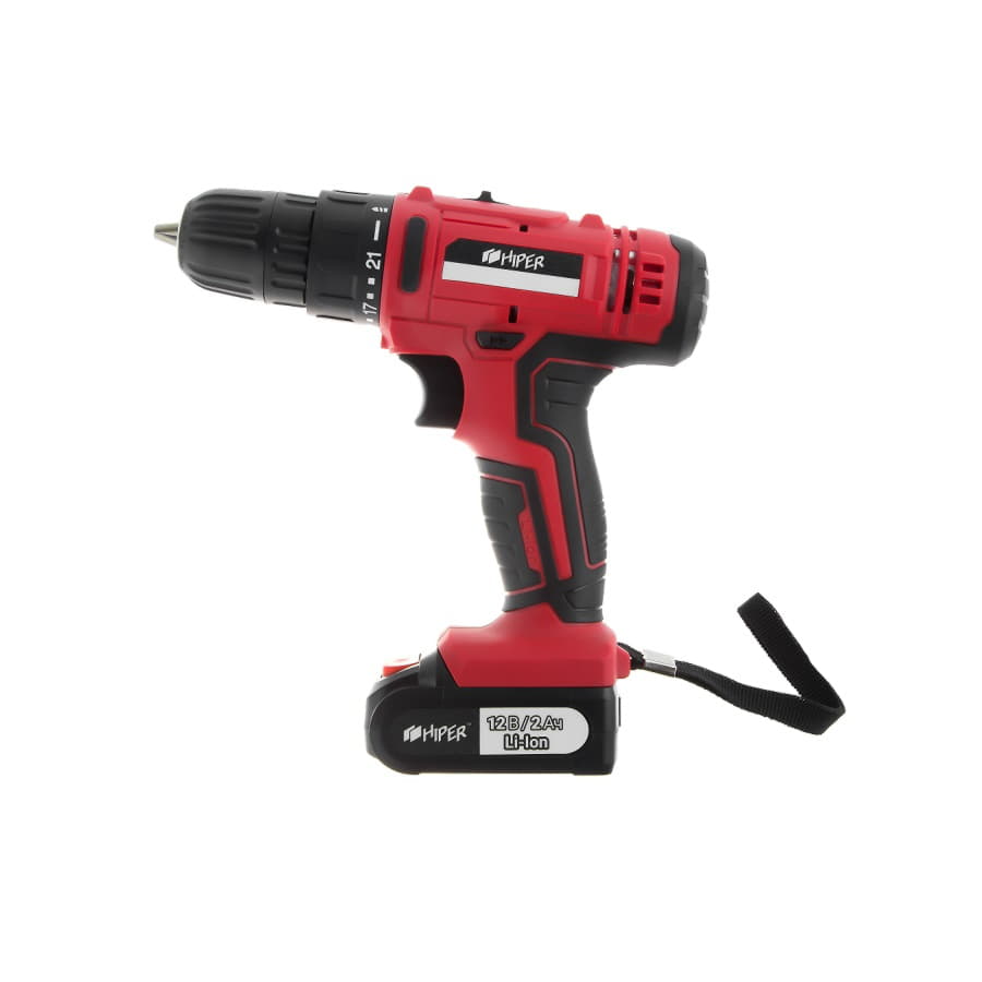 Шуруповерт аккумуляторный HIPER HCD12В, 12В, в кейсе, Li-ion батарея 2,0 Ач (2 шт), 30Нм, красный-1