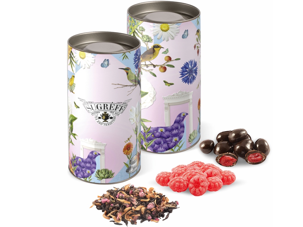 Подарочный набор с чаем, леденцами и вишней в шоколаде в тубусе-0