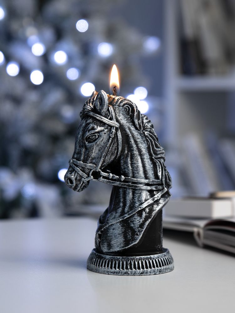 Свеча фигурная «Бюст лошади», серебристая-3