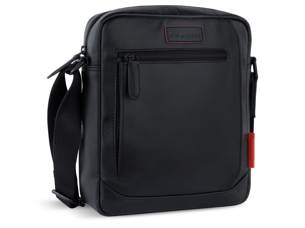 Сумка наплечная мужская BUGATTI Clark, чёрная, воловья кожа/полиэстер, 21х6,5х24 см, 3 л-0