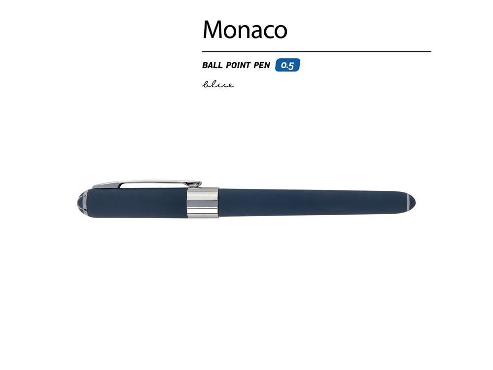 Ручка пластиковая шариковая Monaco, 0,5мм, синие чернила, темно-синий navy/серебристый-1