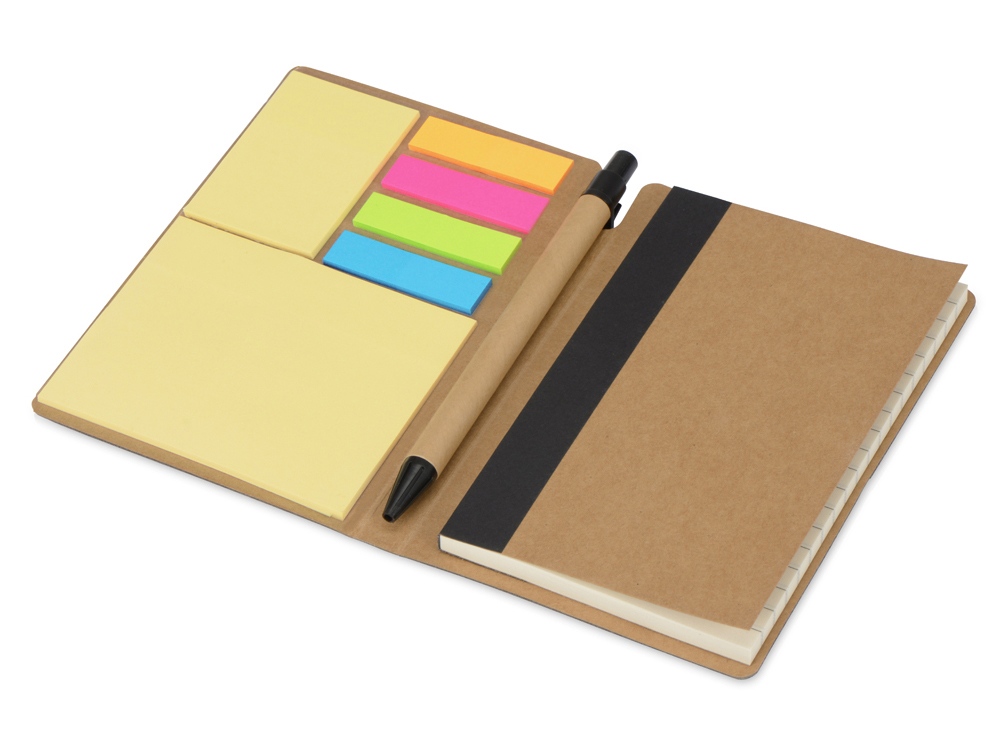 Блокнот А6 Write and stick с ручкой и набором стикеров, черный-1