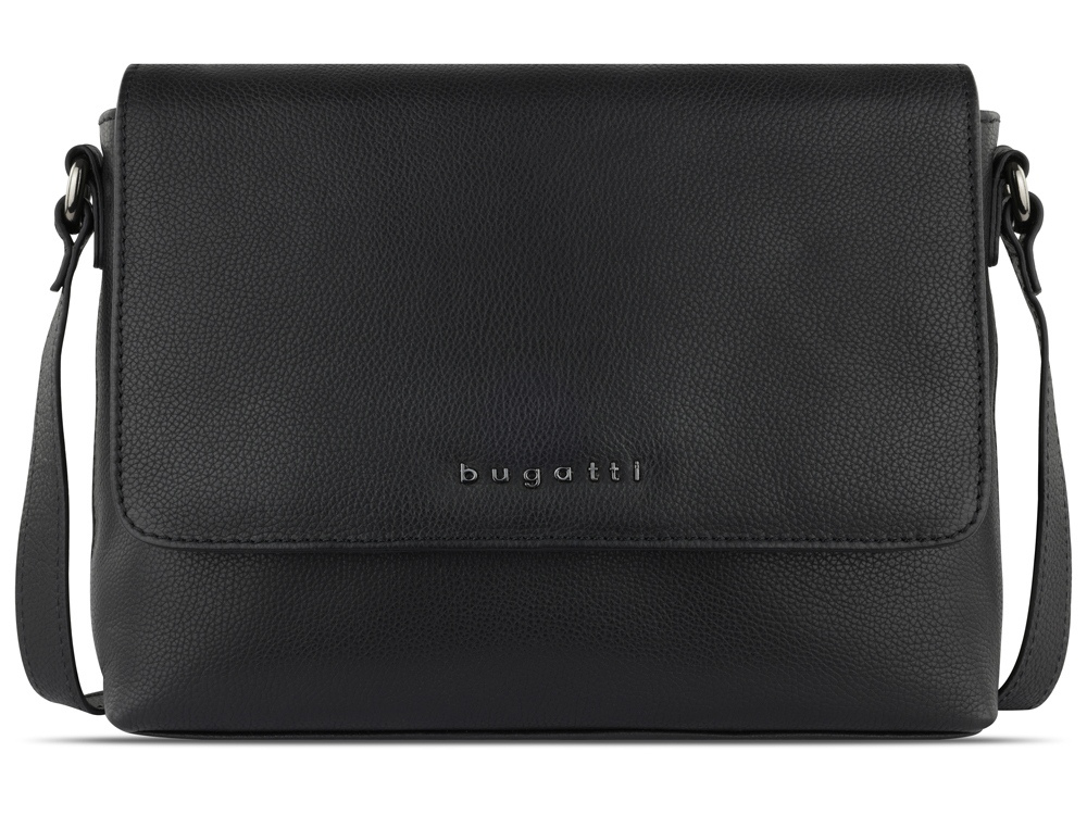 Сумка наплечная женская BUGATTI БЕЛЛА | BELLA, чёрная, воловья кожа/полиэстер, 25х8х20 см-1