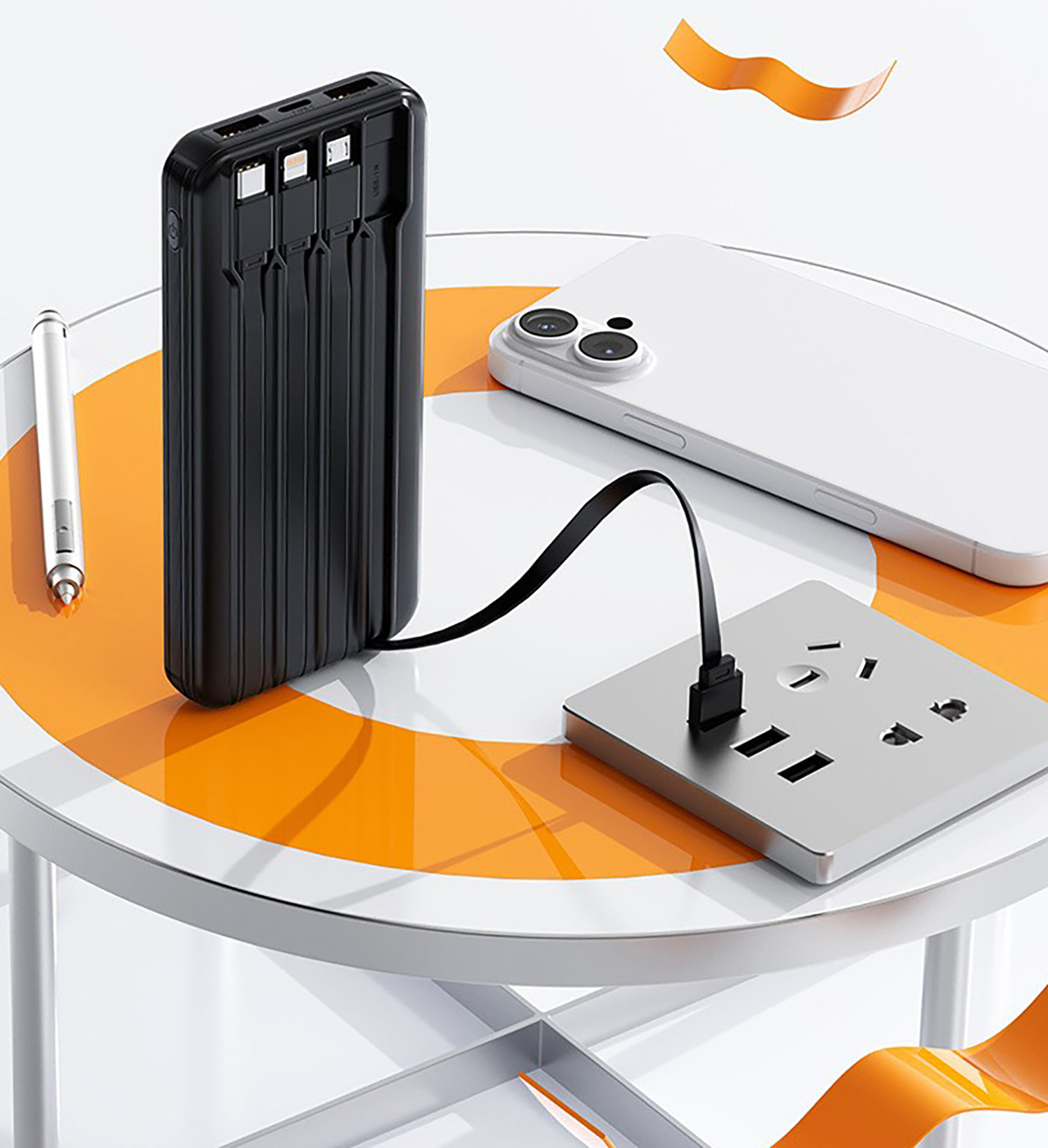 Зарядное устройство "Phantom" 10000 mAh с 4мя встроенными кабелями и цифровым индикатором заряда-3