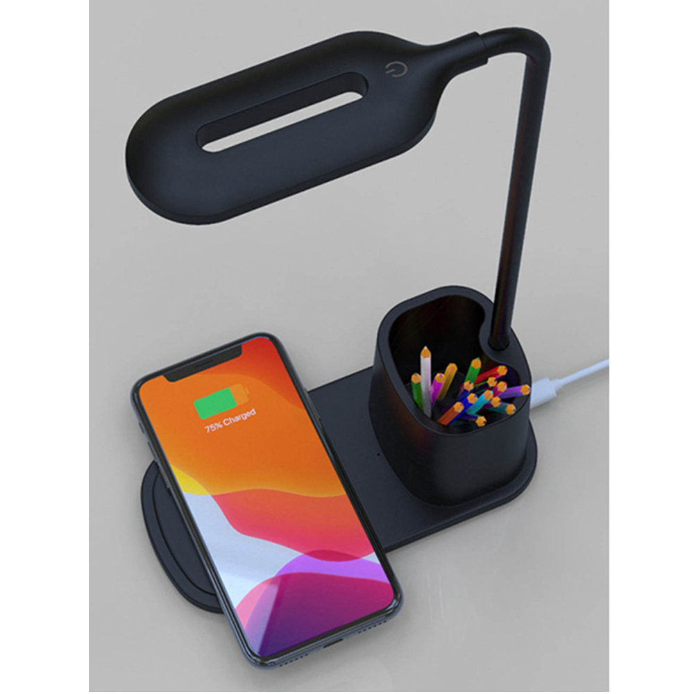 Настольная лампа с беспроводной зарядкой Tenza, Черный-5