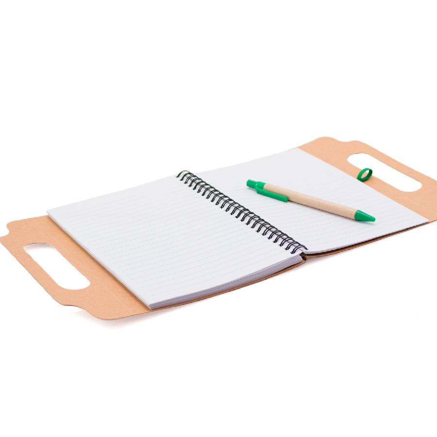 Блокнот с ручкой MAKRON, рециклированный картон, бежевый-3