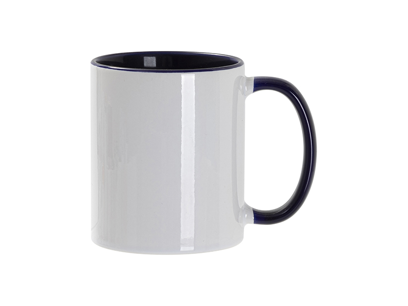 Кружка для сублимации, 330 мл, d=82 мм, стандарт А, белая, синяя внутри, синяя ручка, белый, синий-0