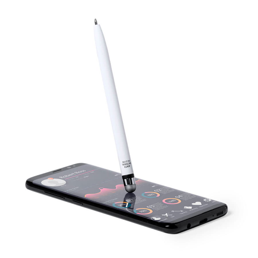 Шариковая ручка со стилусом VERNE, белый,  антибактериальный пластик, белый-3