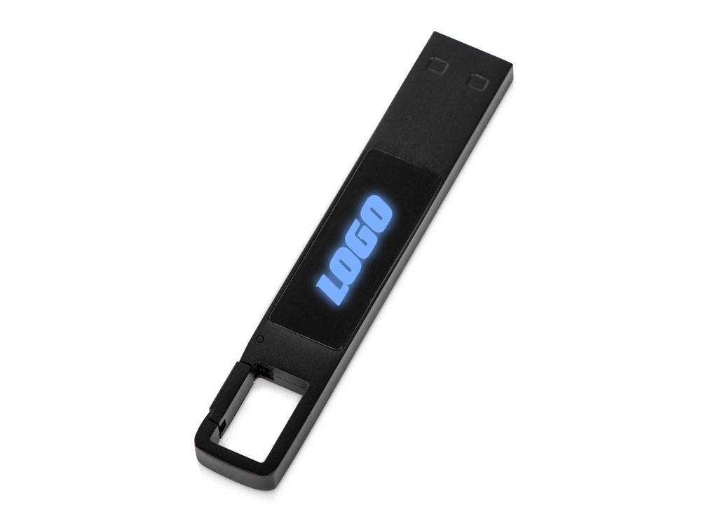 USB 2.0- флешка на 32 Гб c подсветкой логотипа Hook LED, темно-серый, синяя подсветка-0