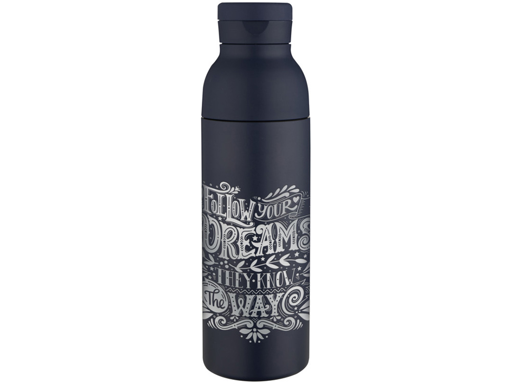 Illuminate бутылка для воды объемом 650 мл из переработанной нержавеющей стали RCS с двойными стенками и набором из 3 крышек - Синий Navy-6