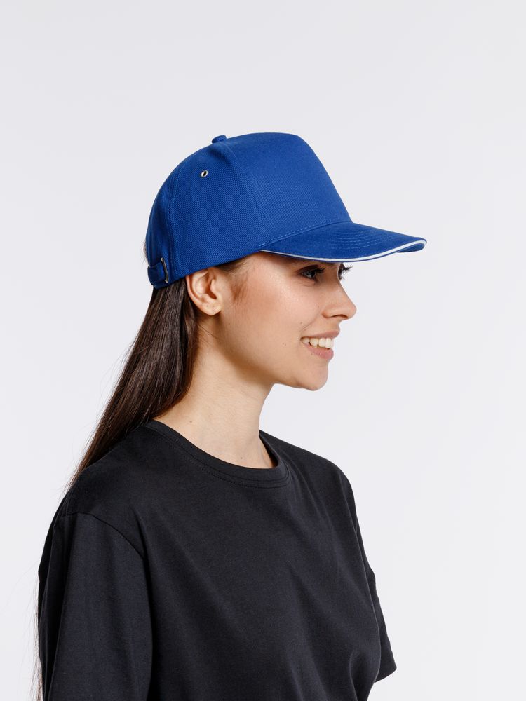 Бейсболка Classic, ярко-синяя с белым кантом-4