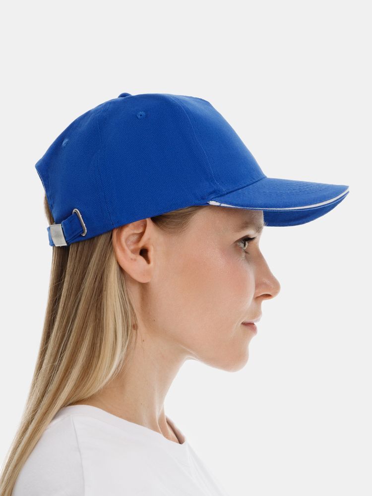 Бейсболка Long Beach, ярко-синяя с белым-3