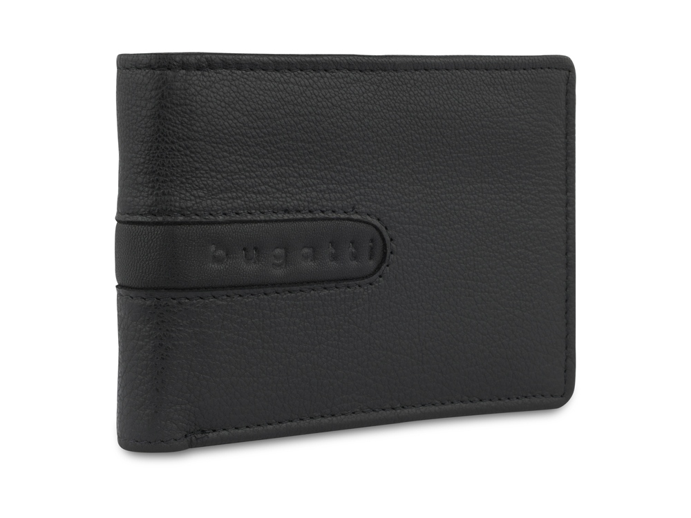 Портмоне BUGATTI Bomba, с защитой данных RFID, чёрное, кожа/полиэстер, 12,5х2х9 см-0