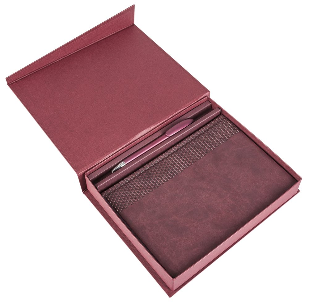 Коробка Duo под ежедневник и ручку, бордовая-3