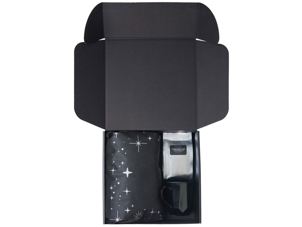 Подарочный набор с кружкой, подносом, свечой и чаем, черный-2