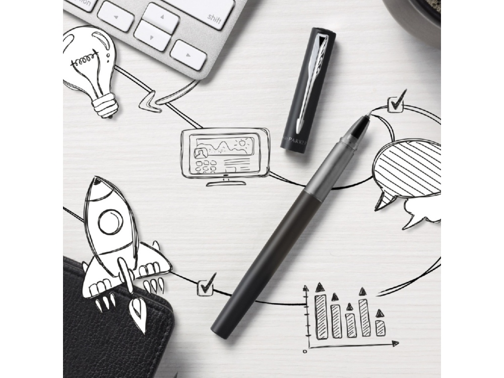 Ручка-роллер Parker Vector XL Black CT, стержень: F, цвет чернил:black, в подарочной упаковке-17