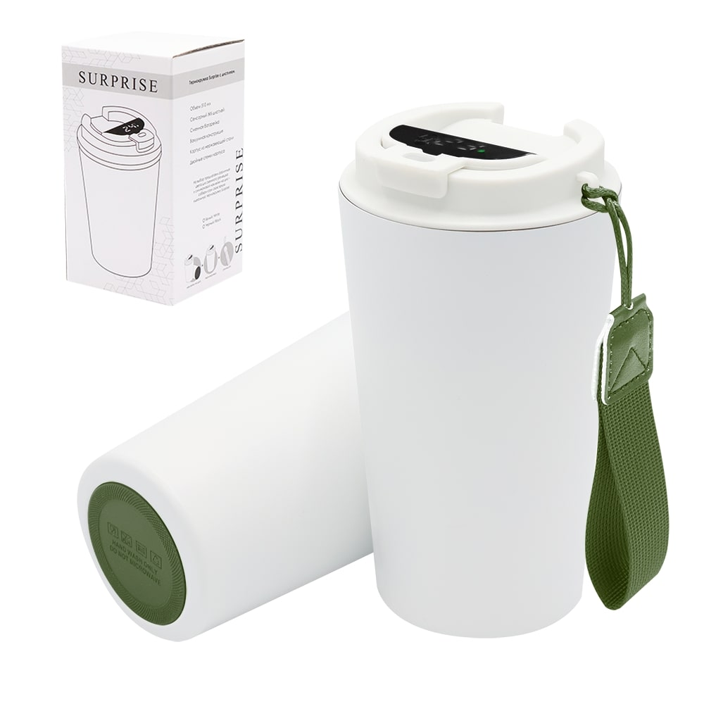 Термокружка Surprise To Go с индикатором, Белый/хаки-0