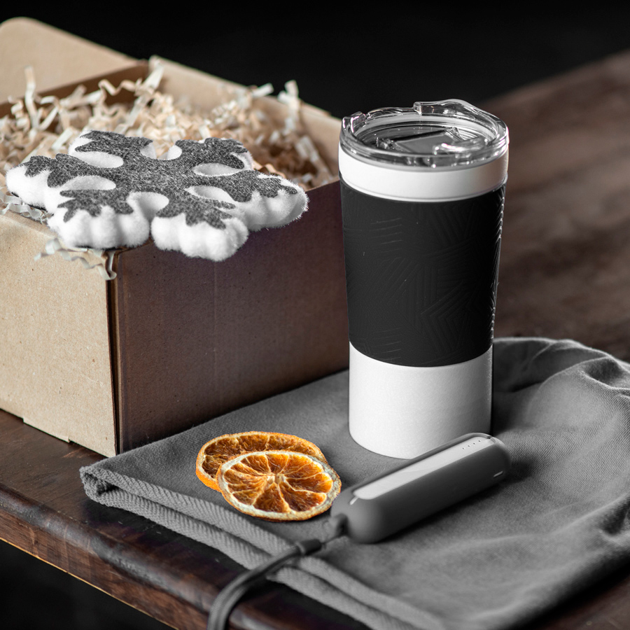 Набор ACTIONLIFE: термокружка, шапка, украшение, зарядное устройство, коробка, серый, серый-0