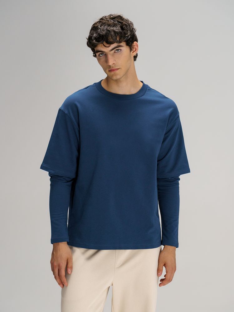 Футболка оверсайз с двойным рукавом Kosmos, темно-синяя-0