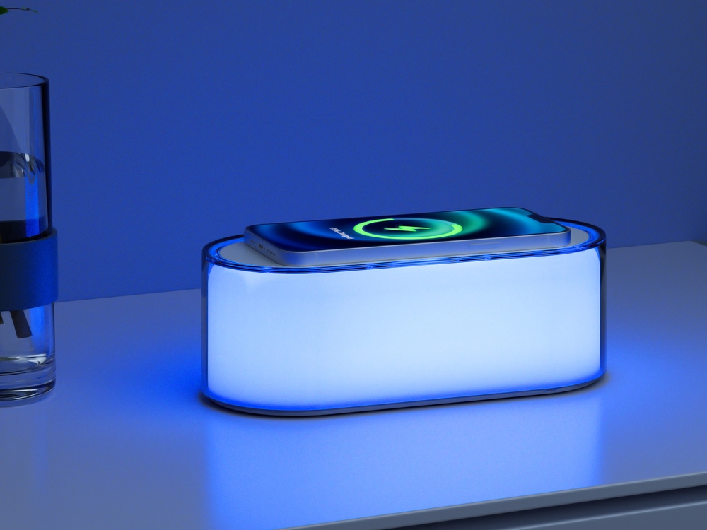 Ночник с беспроводной зарядкой и RGB подсветкой Miracle, 15 Вт, белый-8