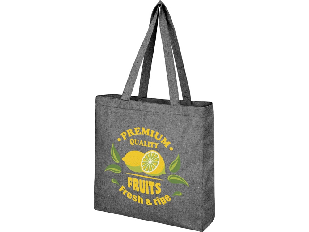 Эко-сумка Pheebs с клинчиком, изготовленная из переработанного хлопка, плотность 210 г/м2, черный мел-2